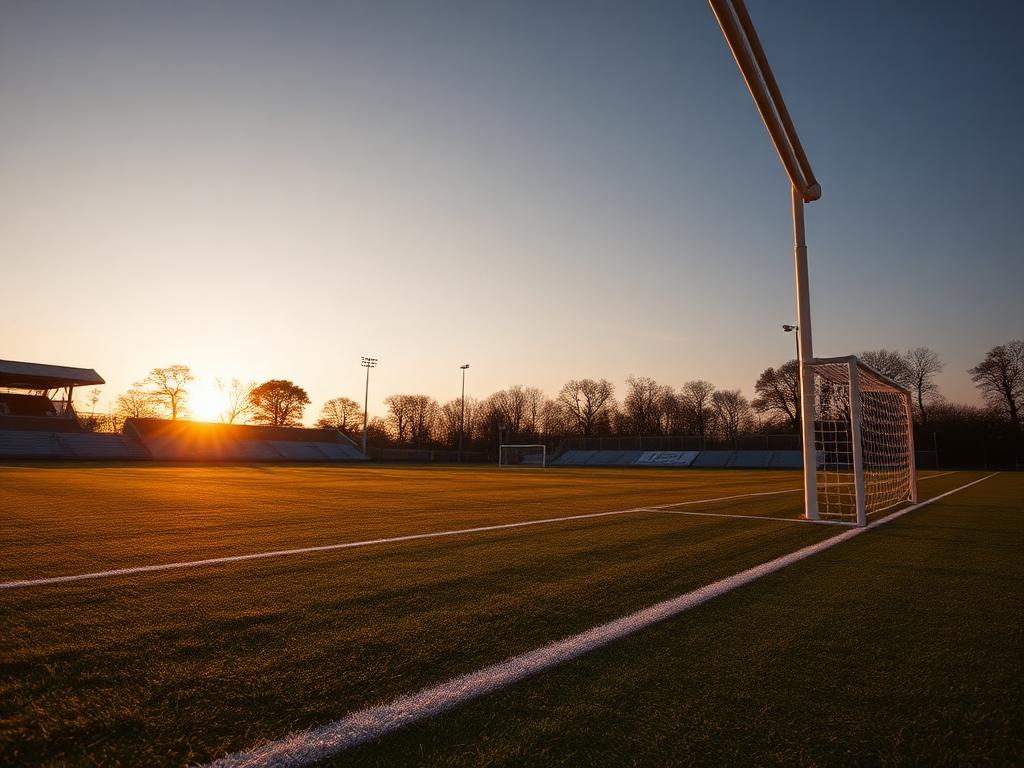 Campo de futebol gramado ao entardecer — imagem ilustrativa
