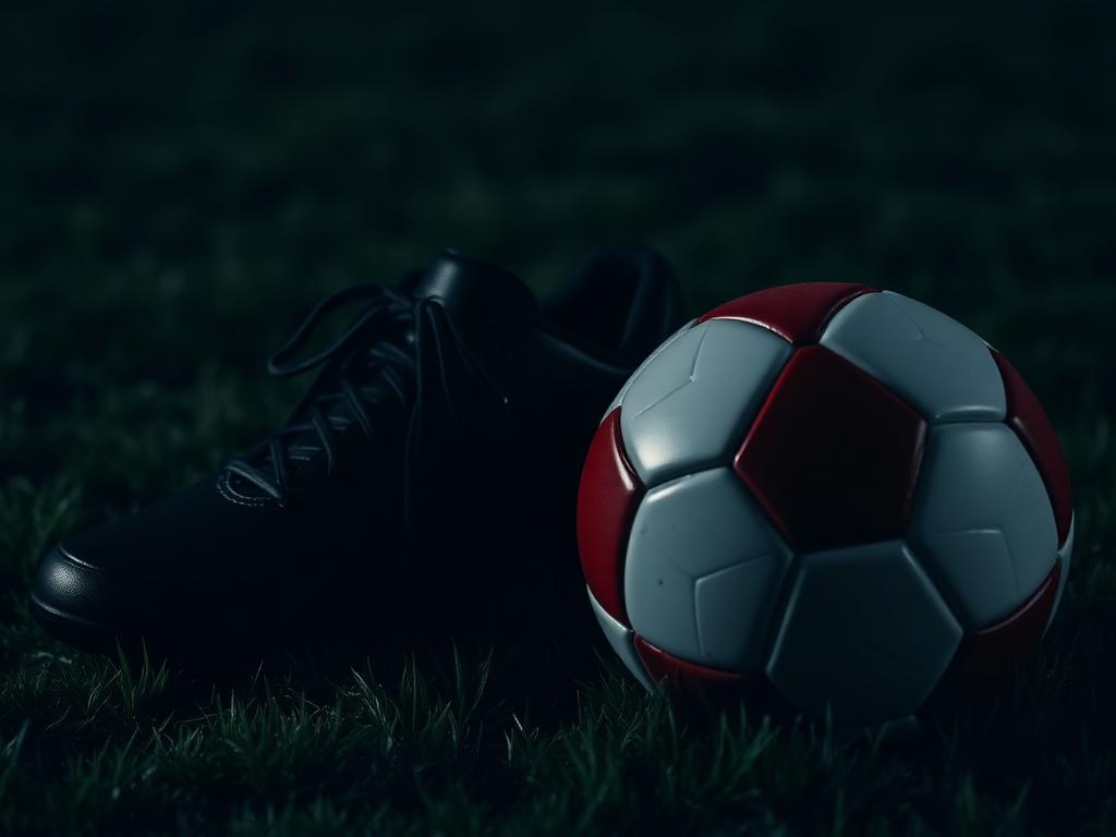 Chuteiras e bola de futebol sobre o gramado — imagem ilustrativa